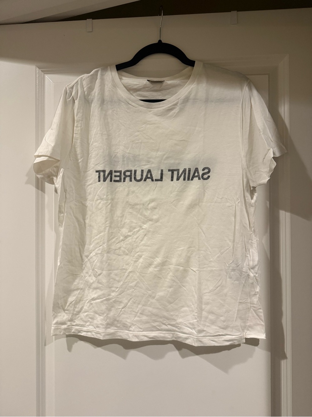 Saint Laurent Reverse White Logo Crew Neck T-Shirt